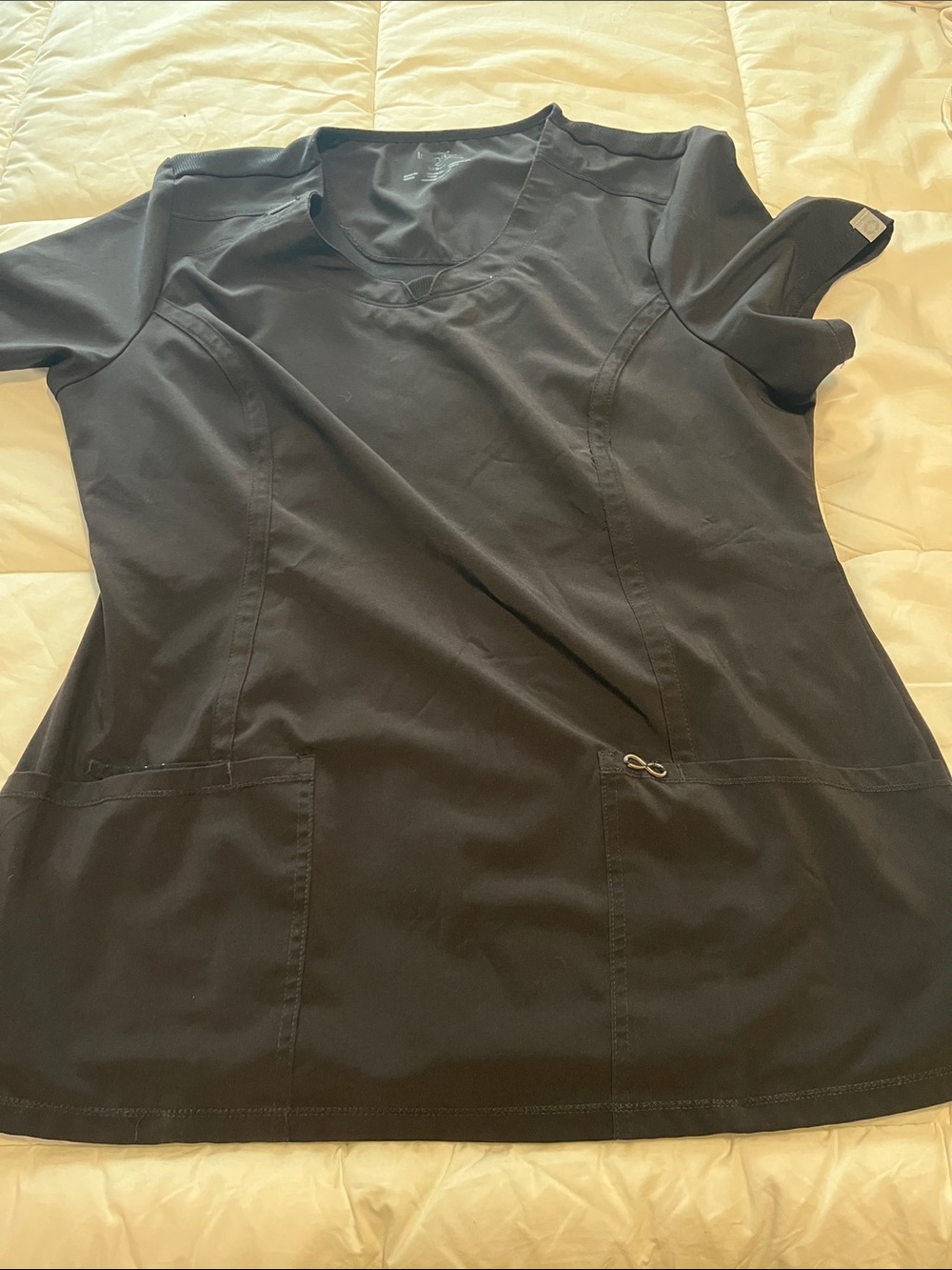 Black Short-Sleeve Tunic Top with Front Pockets
